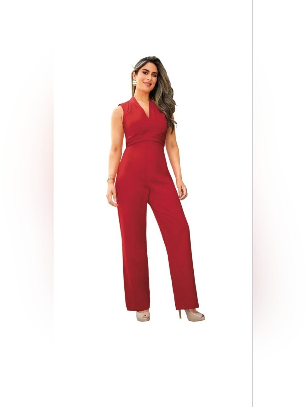 Cklass Red V-Neck Sleeveless Wide Leg Jumpsuit Women's Small NWT